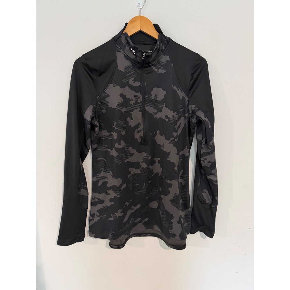 Under Armour ColdGear Womens Camo 1/4 Zip Long Sleeve Top Black Gray 1356306 LG